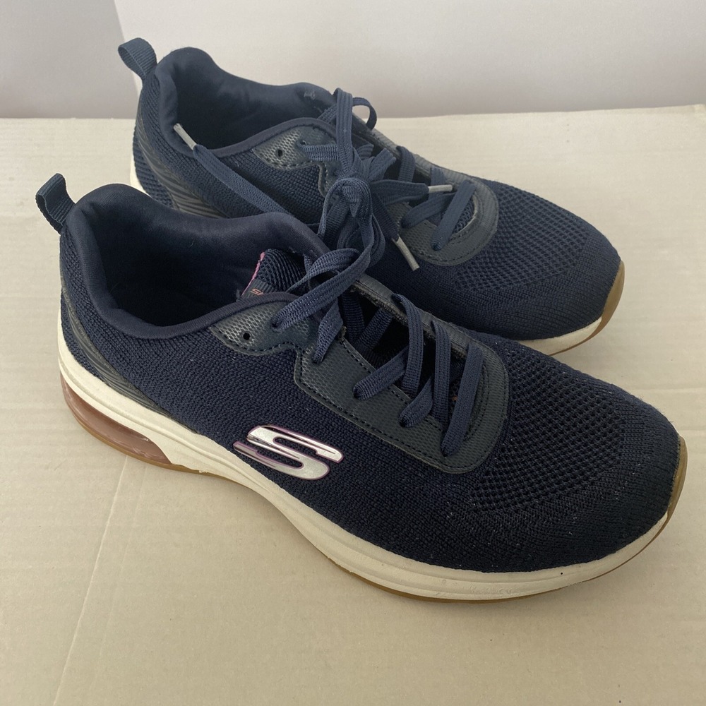 Skechers Pulse Air Running Shoe Womens SZ 8.5 Navy White Memory Foam Sneakers